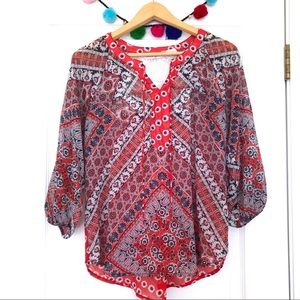 Patchington Red White Blue Georgette & Lace Top